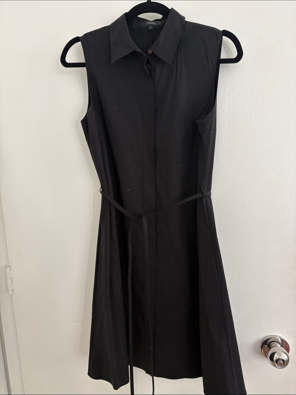 Theory -Sleeveless Black Shirt Dress with Waist Tie - Size 4